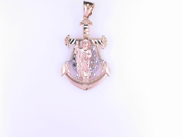 PENDANT 14KP 4.3G ANCHOR SAINT ST JUDE DC 3TONE