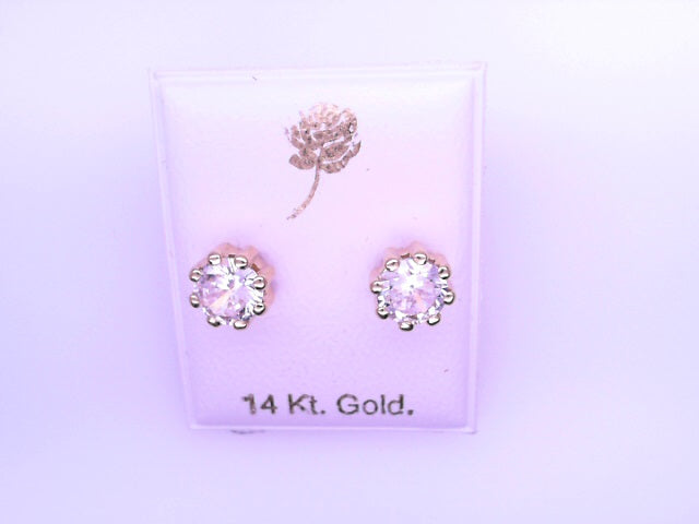 14 KARAT STUD EARRINGS WEIGHT: 0.8G : 5MM CZ CLEAR