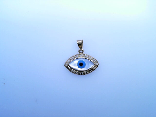 14K  PENDENT  1.7G EVIL  EYE GREEK BORDER BLUE WHI