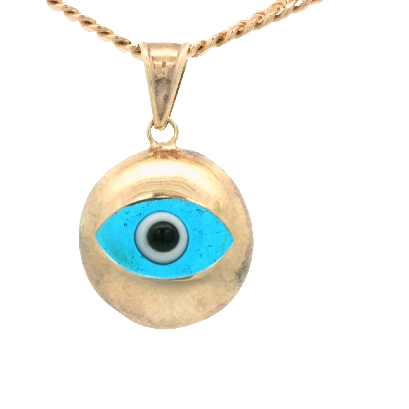 PENDANT 14K EVIL EYE BLUE OVAL POLISHED