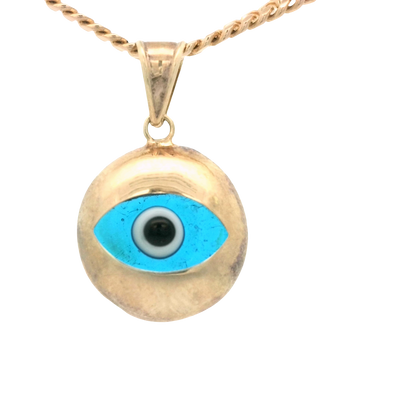 PENDANT 14K EVIL EYE BLUE OVAL POLISHED