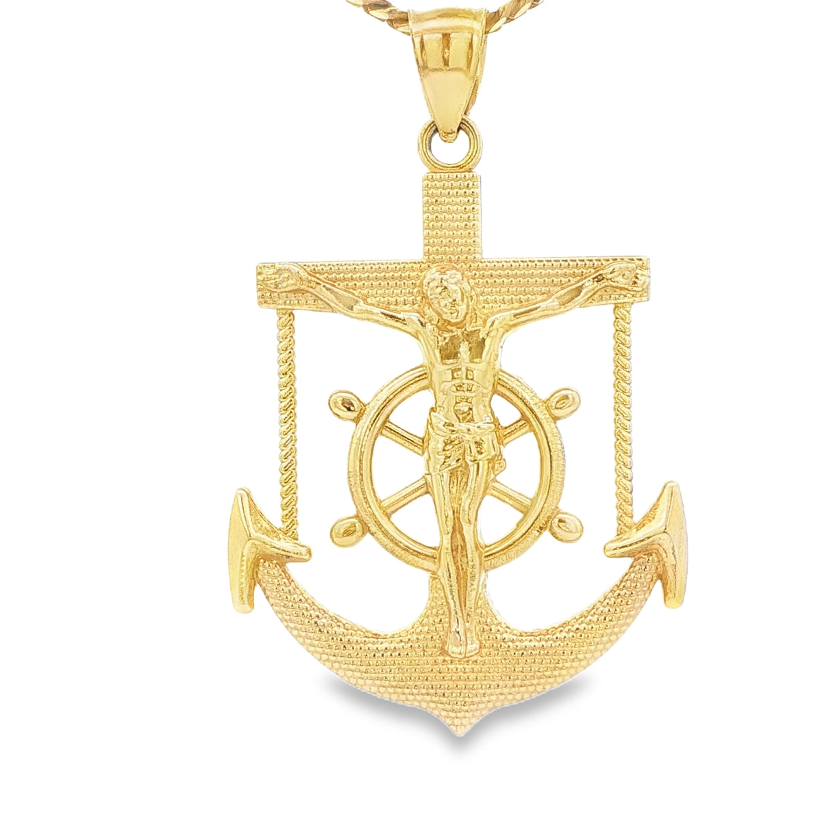 PENDANT 14KP 8.1G ANCHOR JESUS TEXTURED FINISH