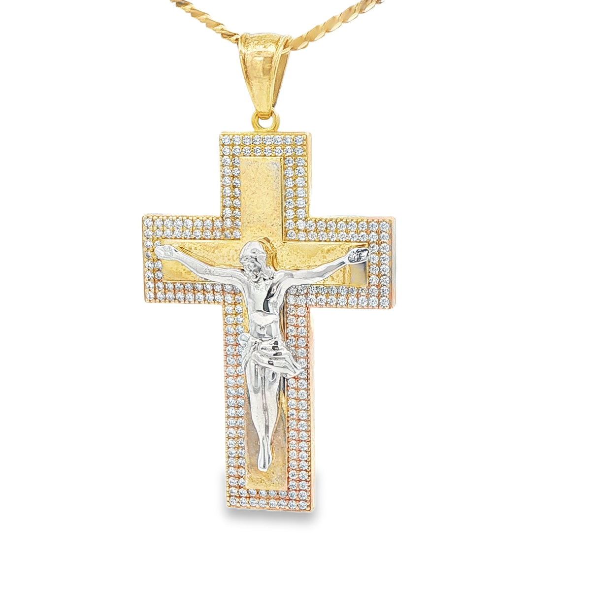 14K PENDENT 9.1G CROSS CZ JESUS CROSS