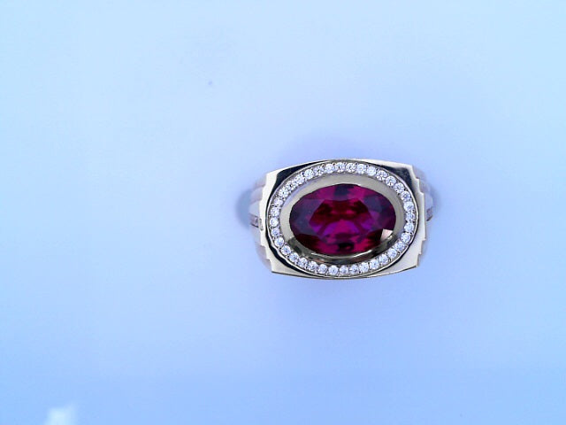 RING14KR 6.9G MEN #10.75 CZ RED OVAL CZ SHANK