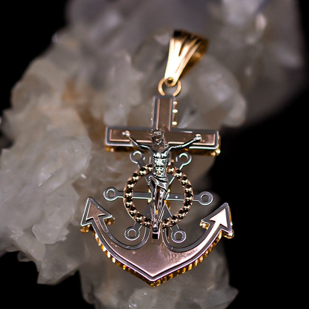 PENDANT 14KP 5.9G ANCHOR JESUS ANCHOR 3TONE