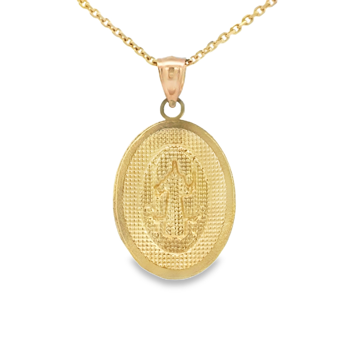PENDANT 14K SAINT ST BENEDICT FILIGREE BORDER OVAL