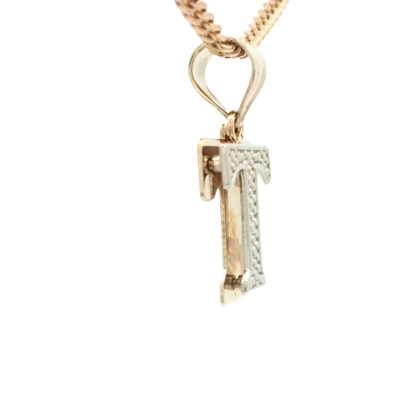 10 KARAT CHARM  LETTER T TWO TONE