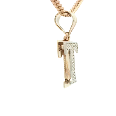 10 KARAT CHARM  LETTER T TWO TONE