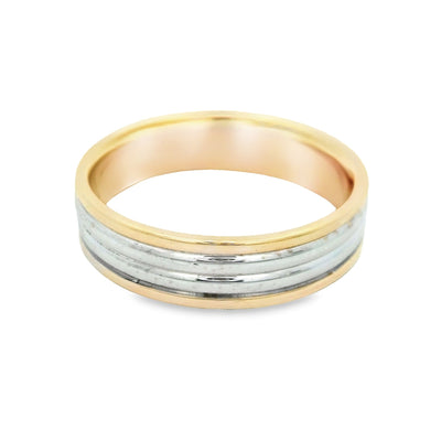 14KR Band Two-Tone Grooved Ring