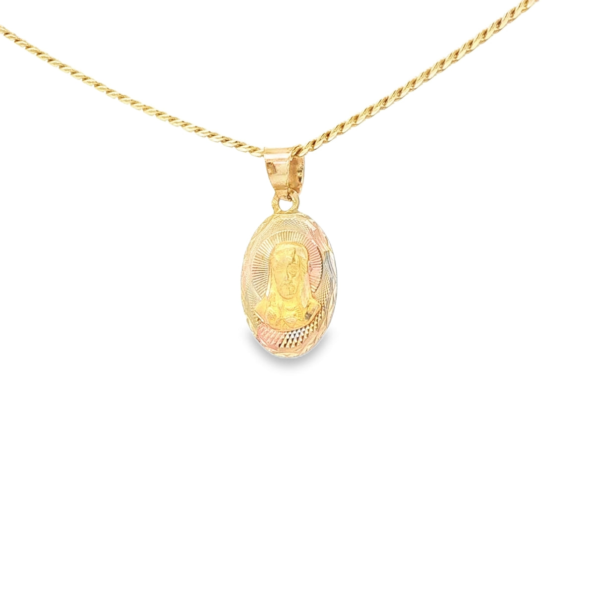 PENDANT 14K JESUS DC OVAL JESUS FACE 3TONE