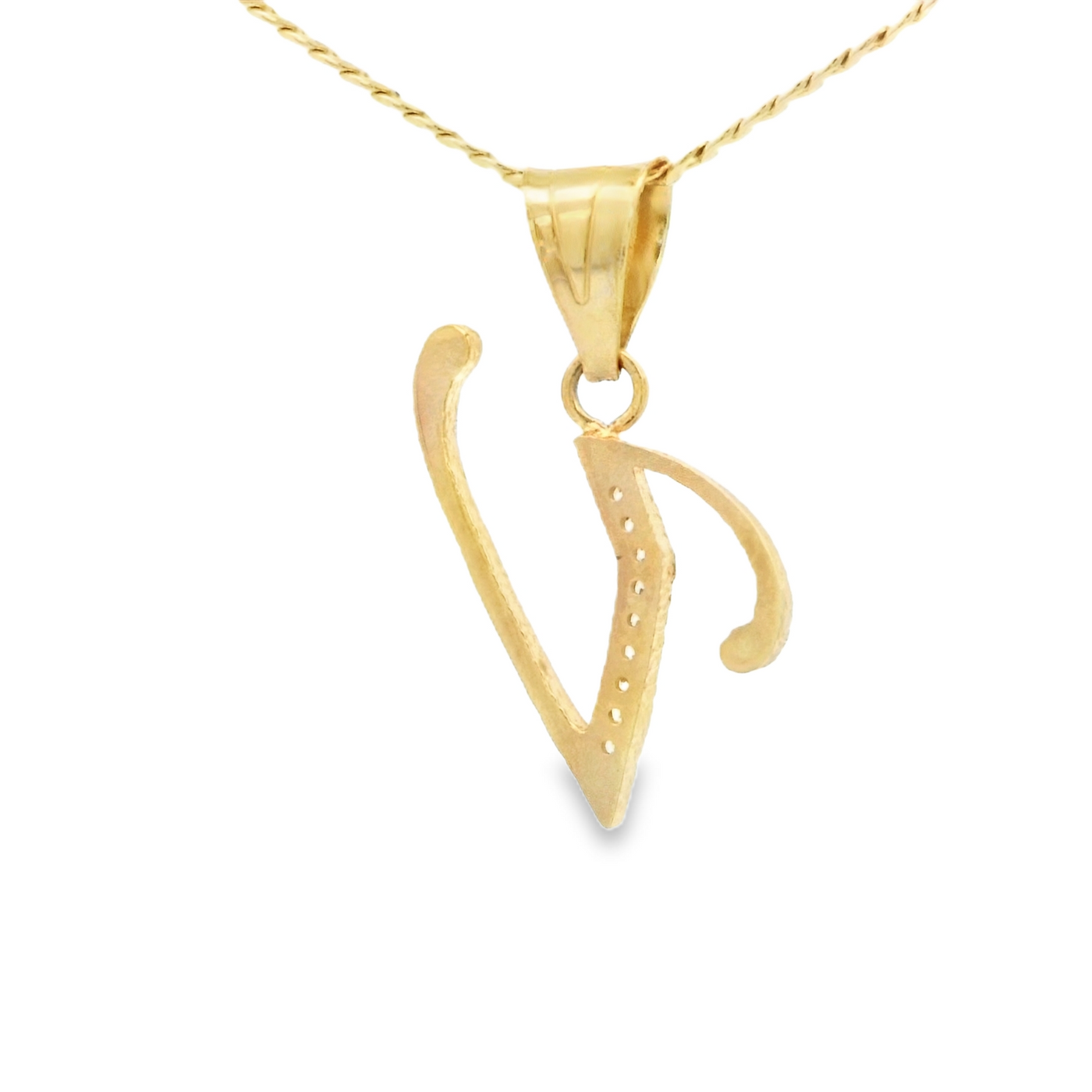 PENDANT 14K Letter V CZ Italian