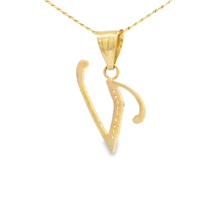 PENDANT 14K Letter V CZ Italian