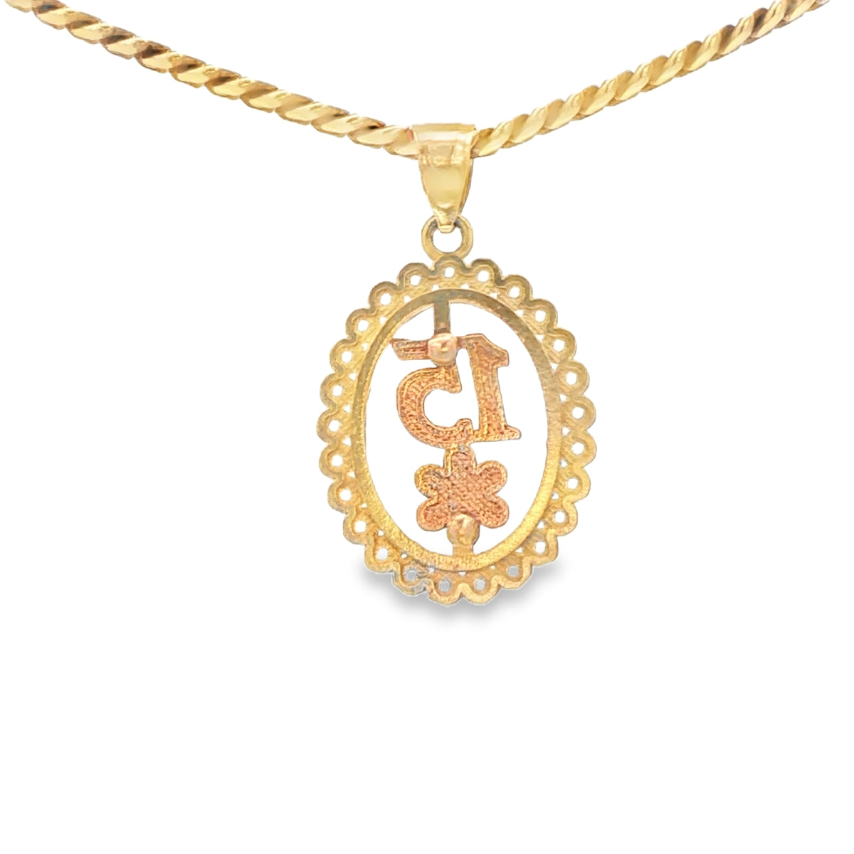 PENDANT 14K 15 FLOWER 3TONE