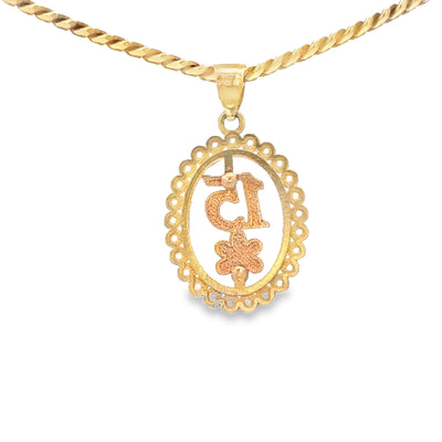 PENDANT 14K 15 FLOWER 3TONE