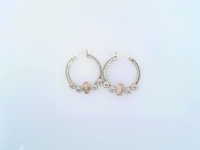 14 KARAT SMALL HOOP EARRINGS WEIGHT: 2.2G
 CZ TRI