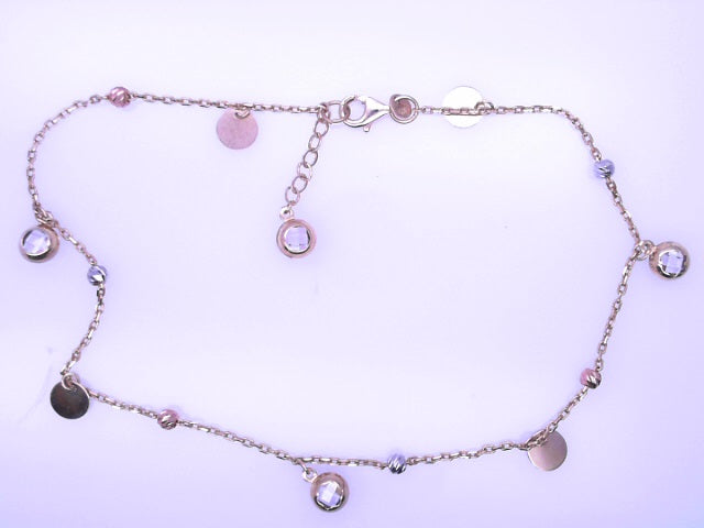 14KB Ankle Cz Bean 4.1g Circle 10'' TriGold