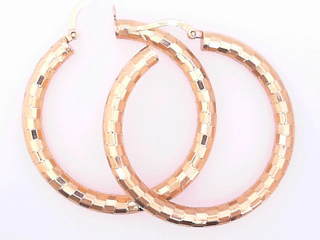 EARRINGS 14 KARAT DIAMOND CUT MEDIUM HOOP EARRINGS