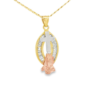 PENDANT 14K 3.6G PRAYER HANDS 3TONE