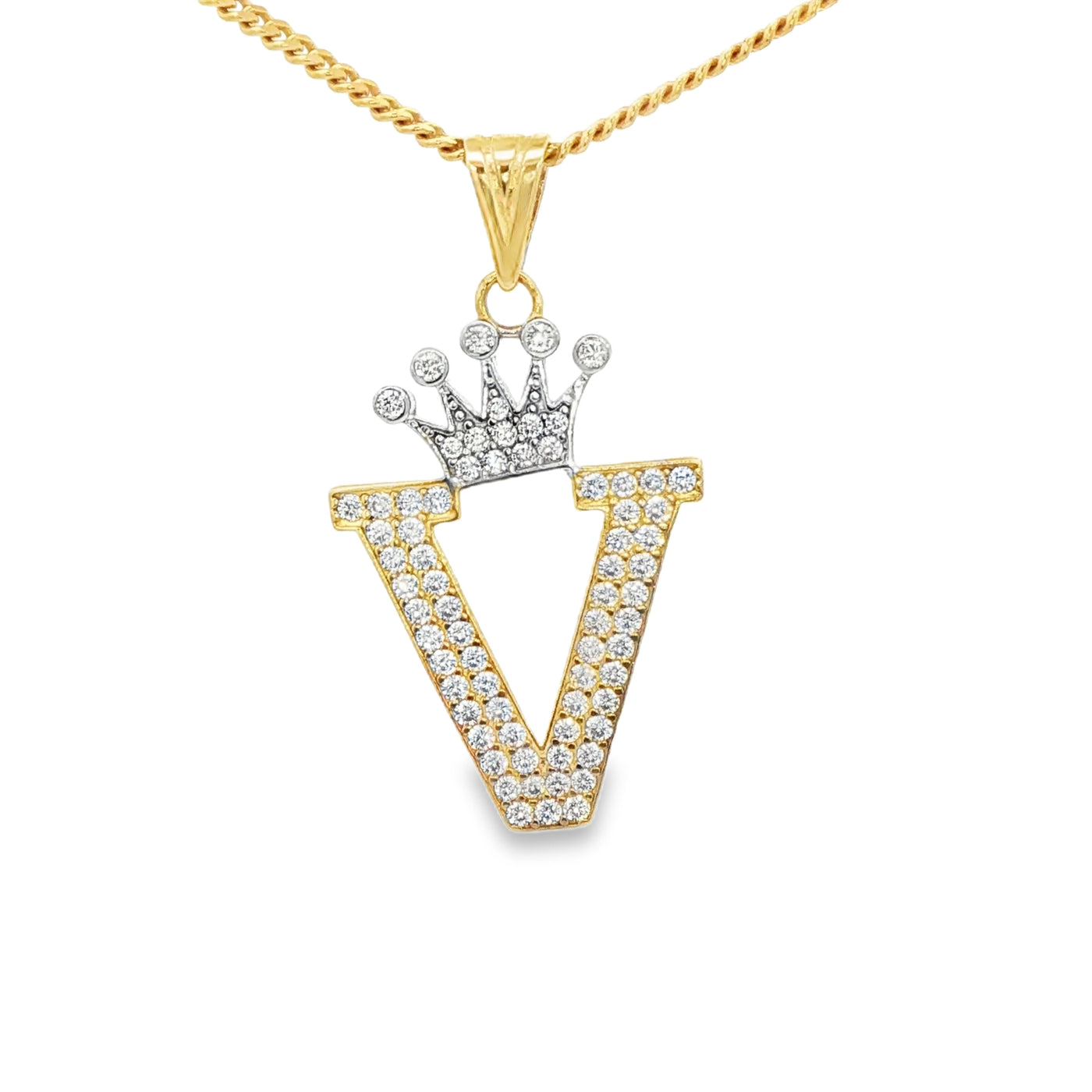 14K V LETTER CZ CROWN V LETTER