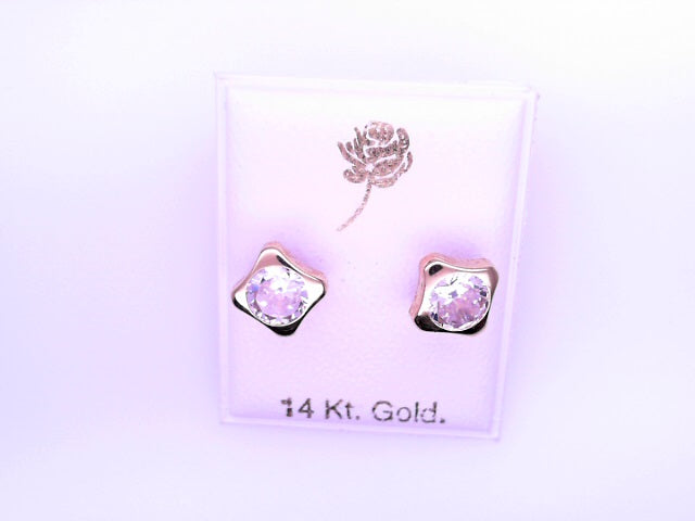 14 KARAT STUD EARRINGS WEIGHT: 0.8G : 5MM CZ CLEAR