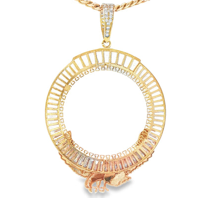 14KP COIN BEZEL CZ EAGLE BAGUETTES ROUND CZ