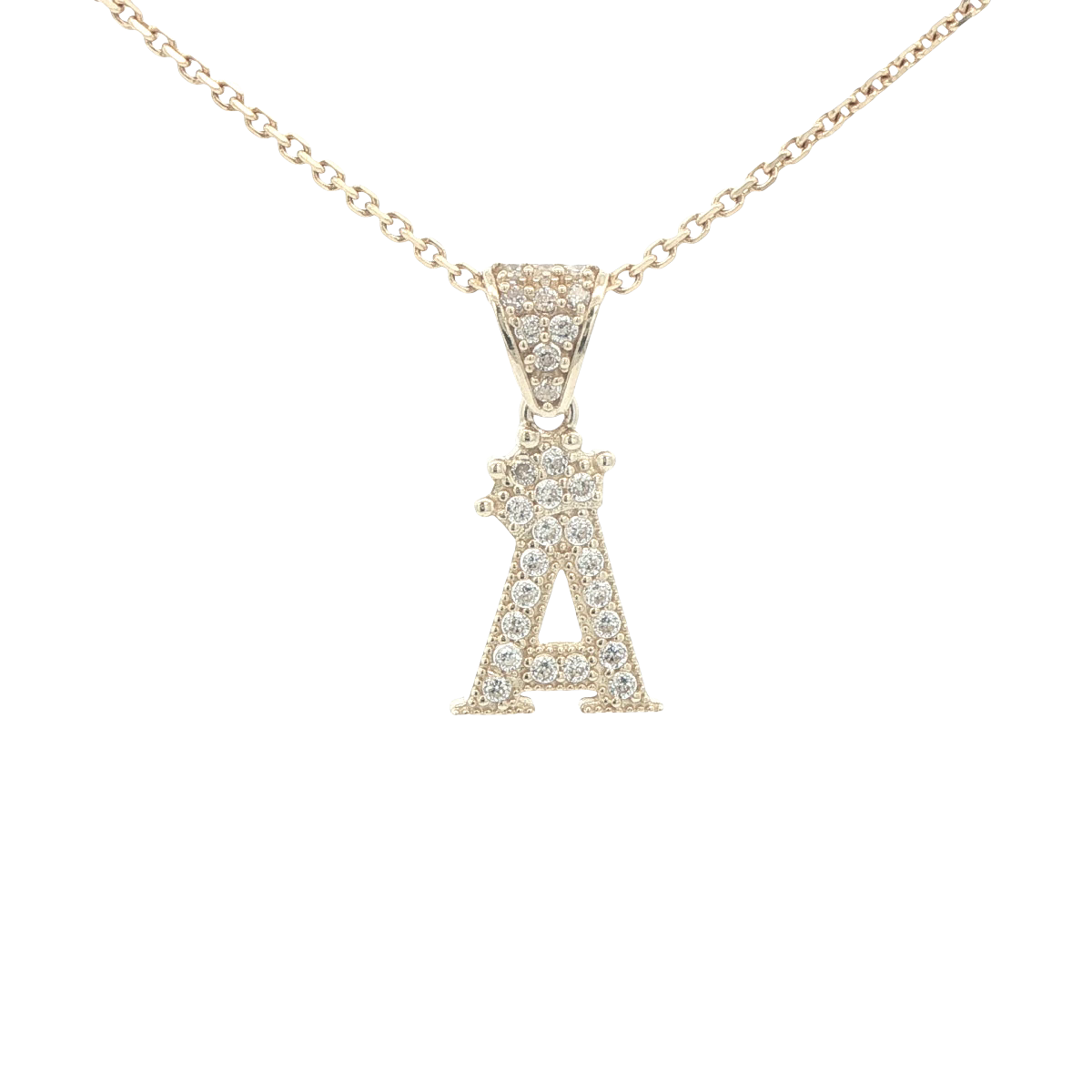 14 KARAT CHARM CZ LETTER A WITH CROWN