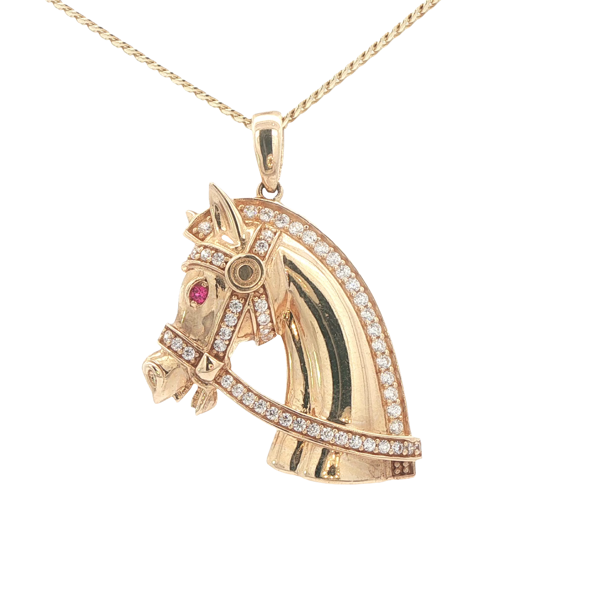 PENDANT 14KP 7.3G HORSE HEAD CZ HORSE RED EYE