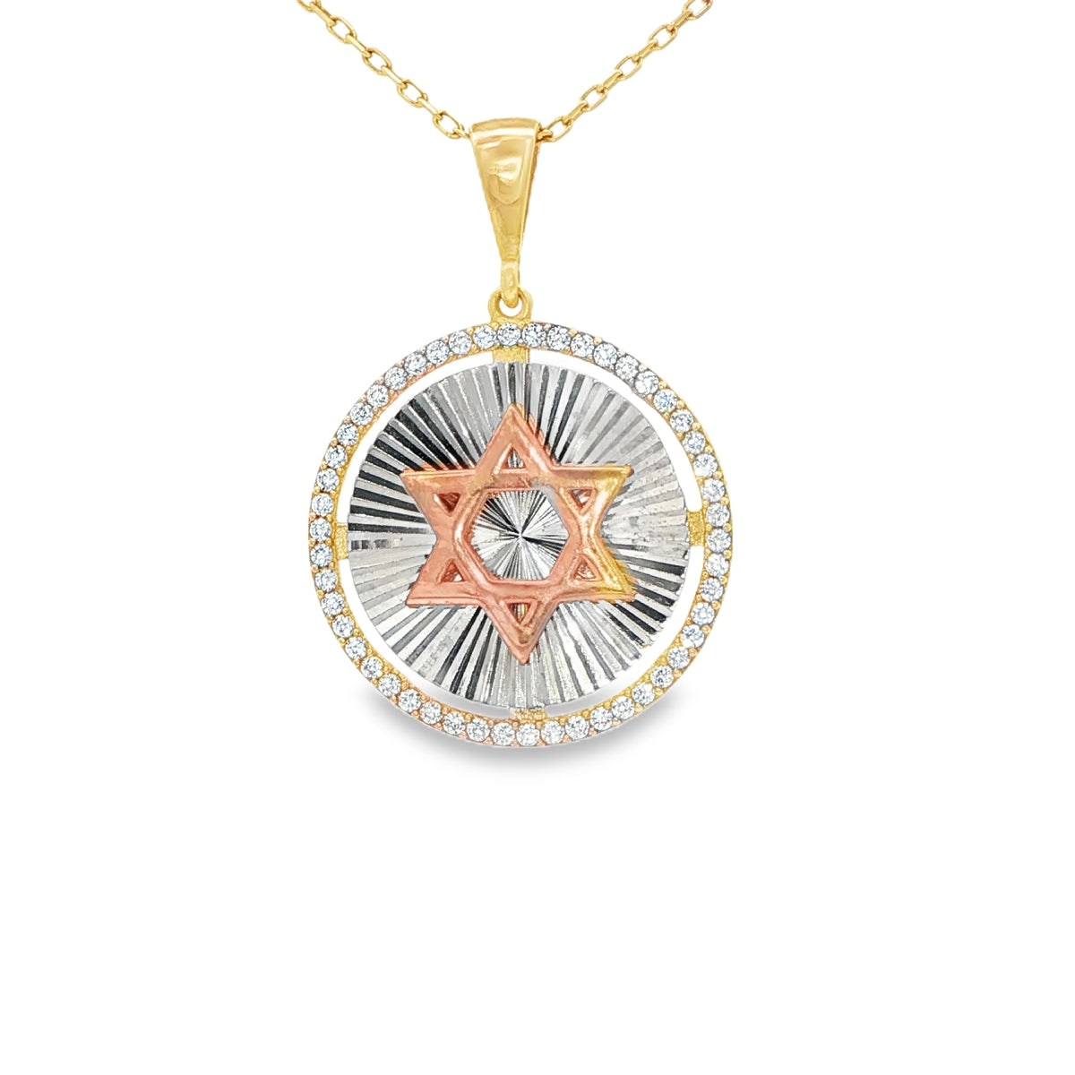 14K PENDENT  2.4G MEDALLION CZ STAR OF DAVID SUNBU