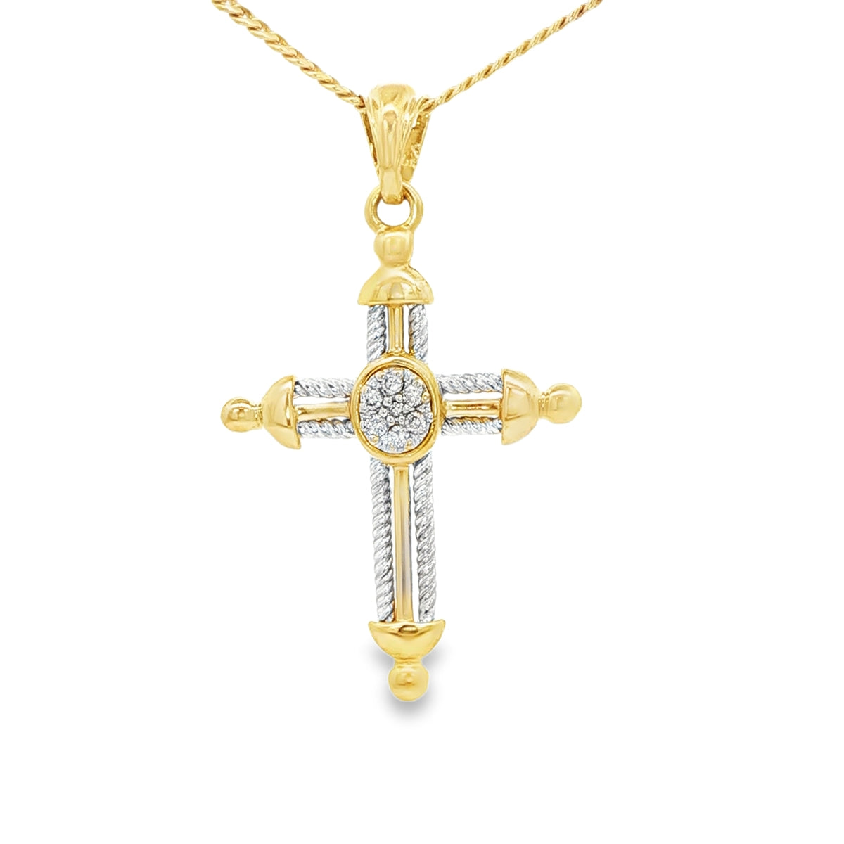 14 KARAT PENDANT NATURAL DIAMOND CROSS TWO TONE