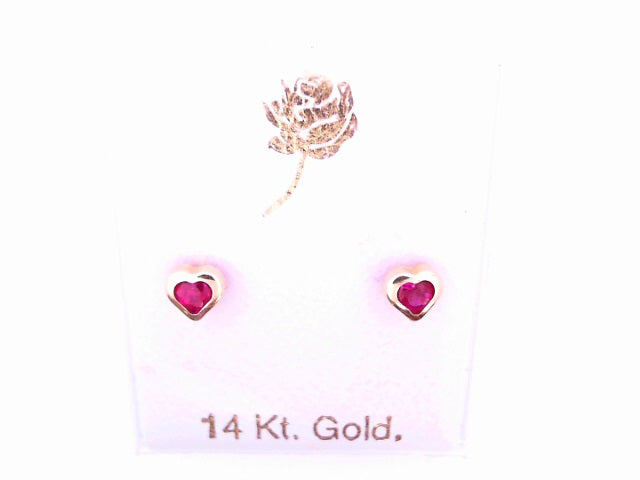 14 KARAT STUD EARRINGS WEIGHT: 0.3G : CZ RED HEART