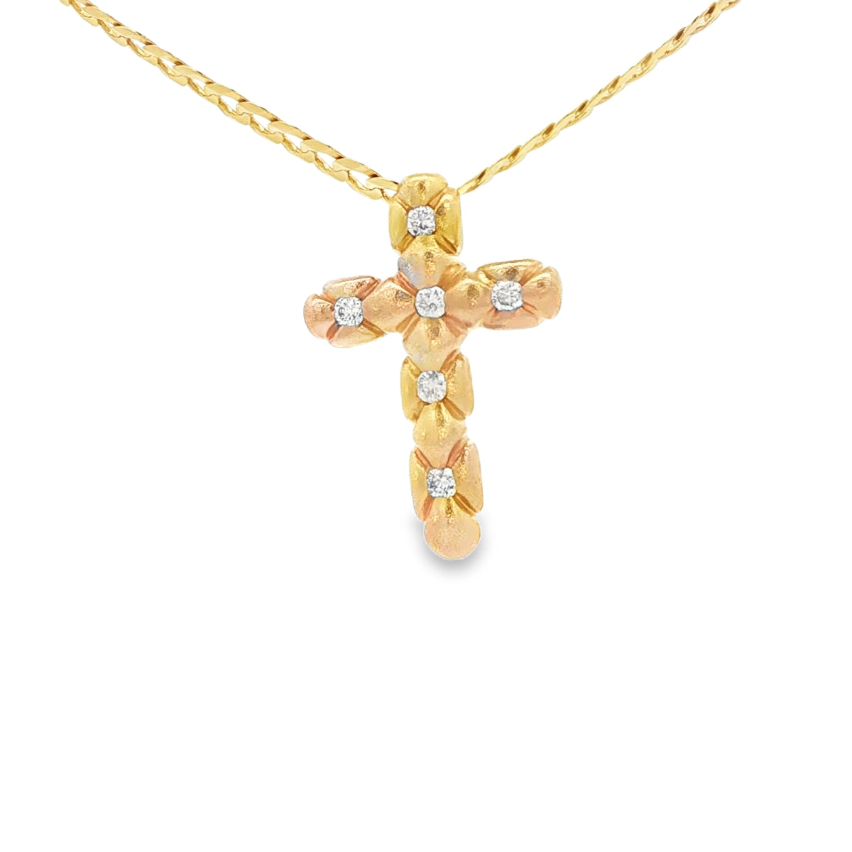 14 KARAT PENDANT NATURAL DIAMOND CROSS QUILT PATTERN