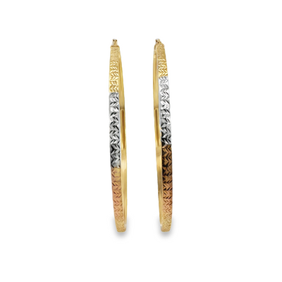 14K Large Tri-Color Hammered Hoops