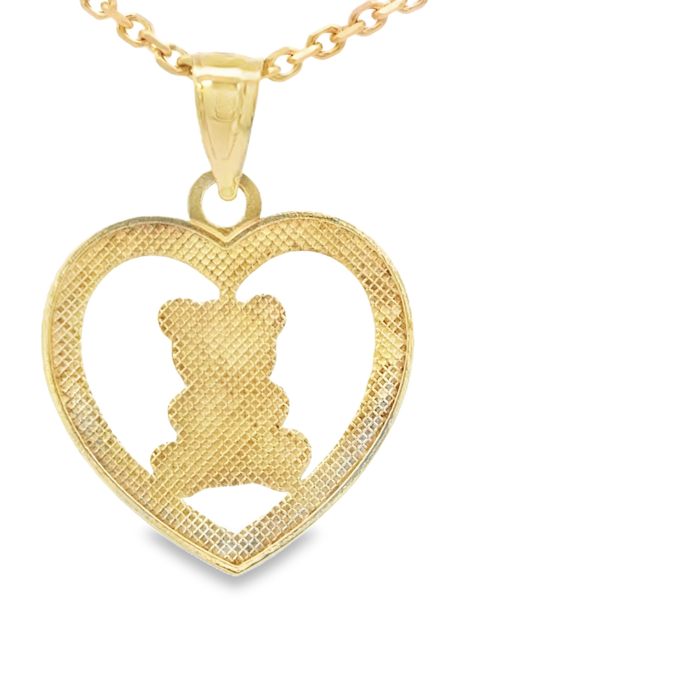 10 KARAT CHARM HEART WITH TEDDY BEAR CENTER