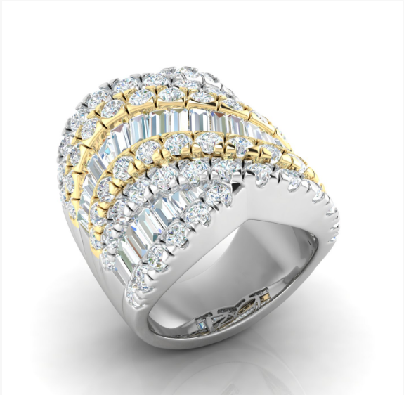 RING 14K TWO TONE #7.5 WHITE & YELLOW GOLD COCKTAI