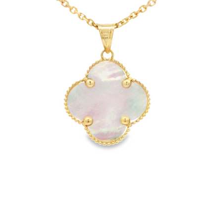 14 KARAT CHARM WHITE CLOVER MILIGRAIN BORDER