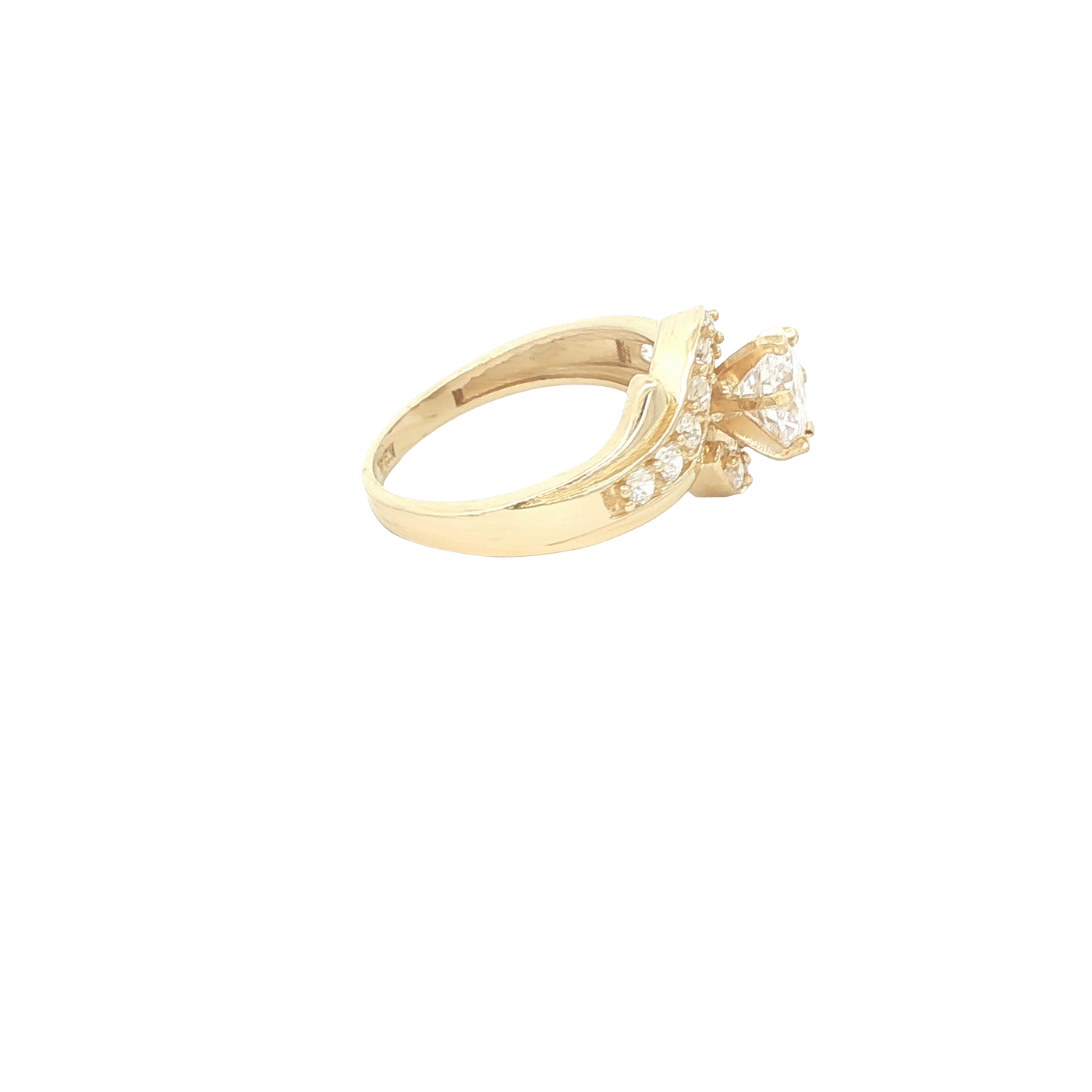 14 KARAT RING SIZE 7.5 WEIGHT: 4.2G : CZ SWIRL DES