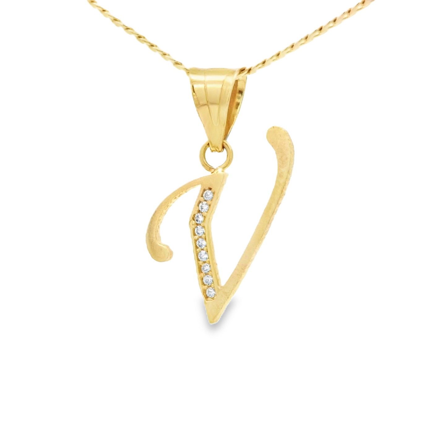 PENDANT 14K Letter V CZ Italian