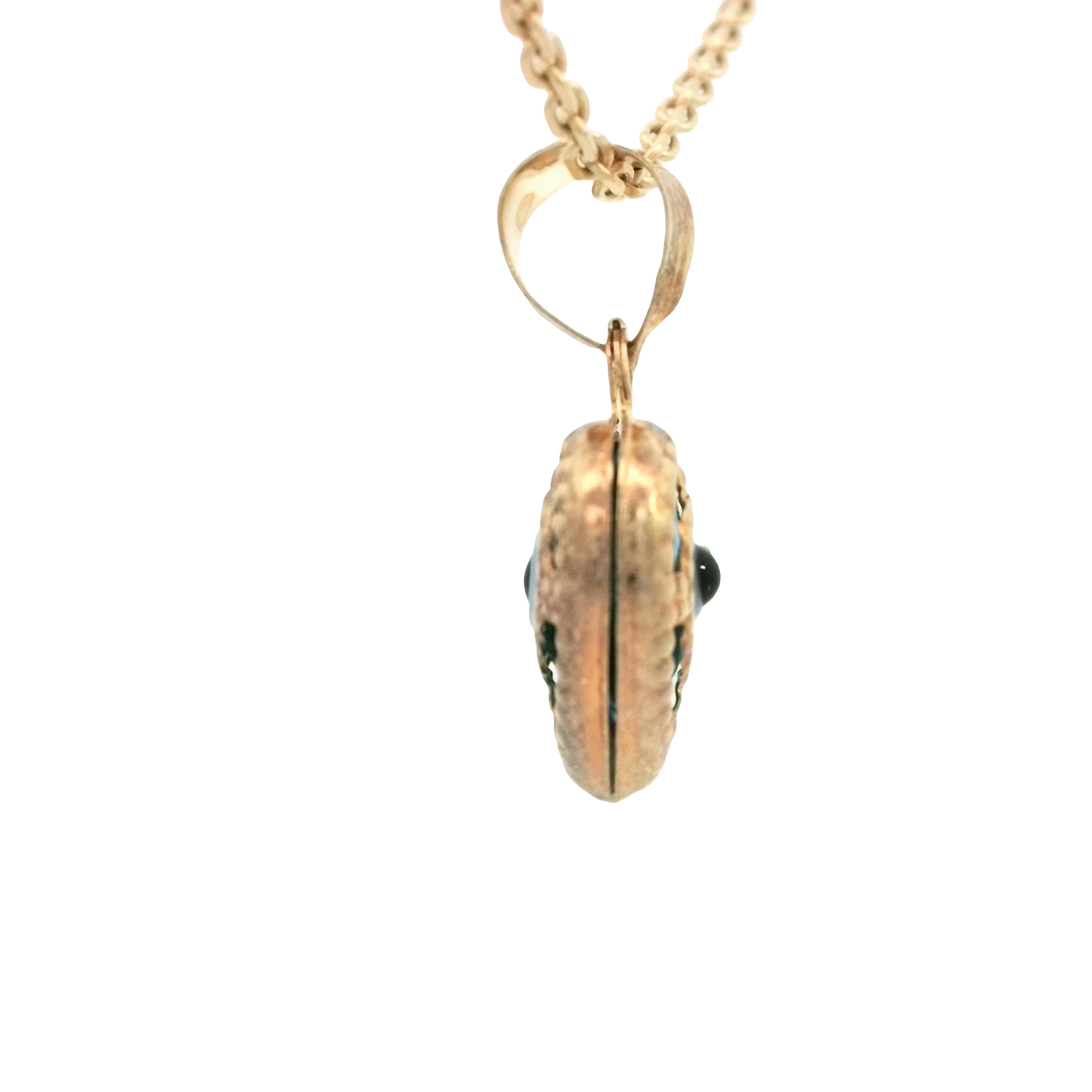 PENDANT 14K EVIL EYE HEART BLUE MILIGRAIN