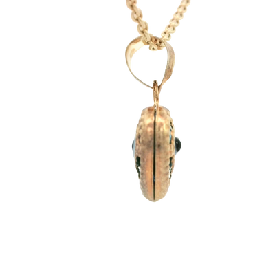 PENDANT 14K EVIL EYE HEART BLUE MILIGRAIN