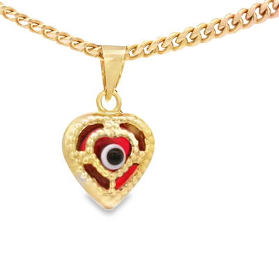 PENDANT 14K EVIL EYE HEART RED MILIGRAIN