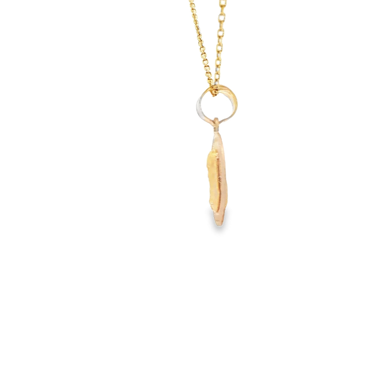 PENDANT 14K Guadalupe Two Side Medal Jesus Face TriGold