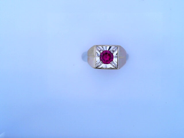 RING 14KR 12.7G MEN SQ #103/4 CZ RED SATIN SHANK