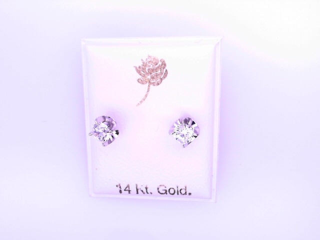 14 KARAT STUD EARRINGS WEIGHT: 0.8G : 5MM CZ CLEAR