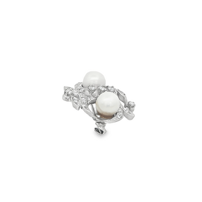14 Karat Pendant  BROCHE NATURAL DIAMOND PEARLS WHITE