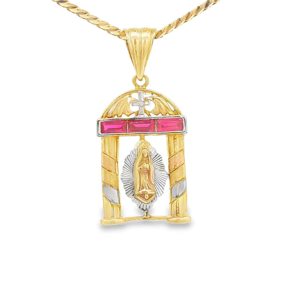 14K PENDENT 6.0G GUADALUPE  RED CZ 3TONE GUADA HOU