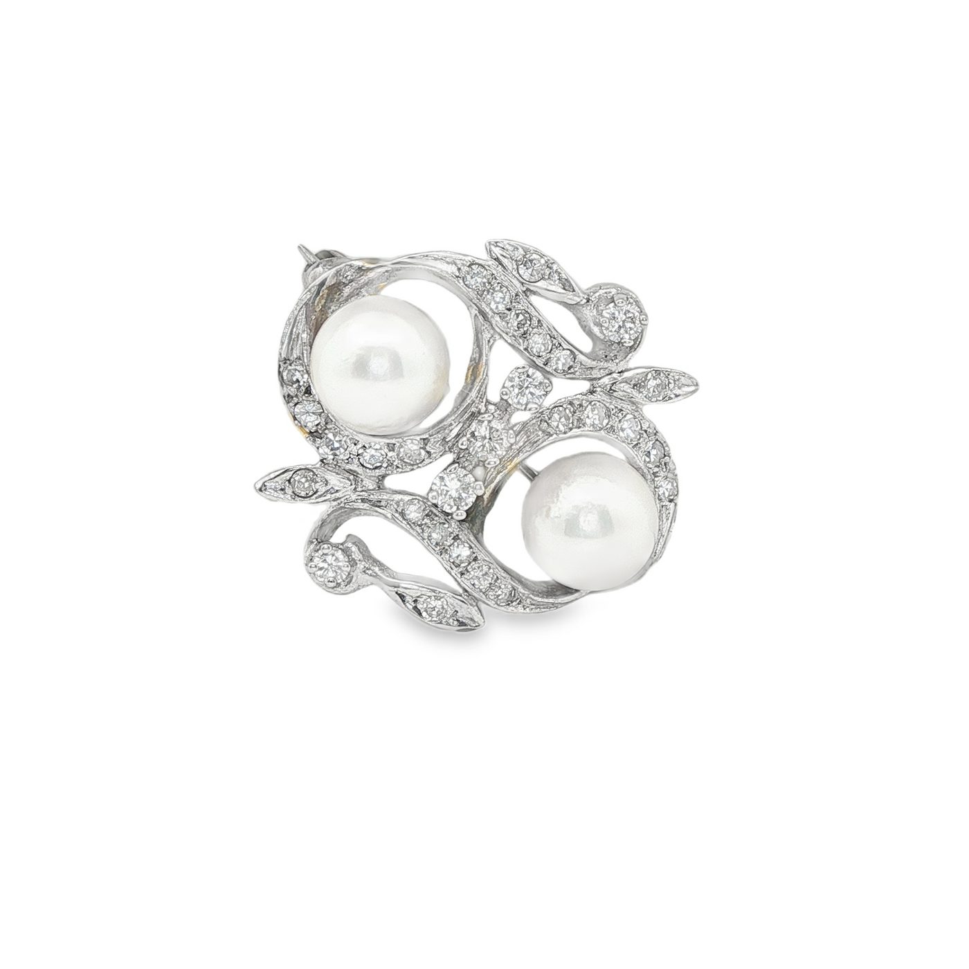 14 Karat Pendant  BROCHE NATURAL DIAMOND PEARLS WHITE