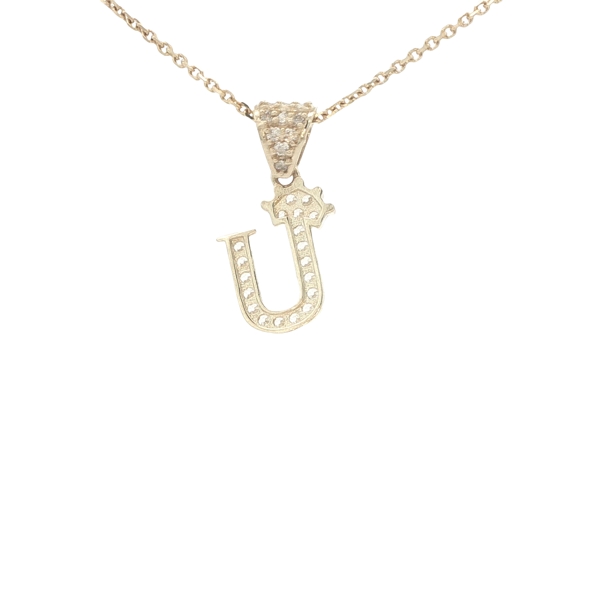 14 KARAT CHARM CZ LETTER U WITH CROWN