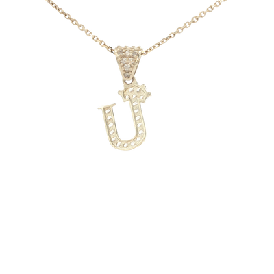 14 KARAT CHARM CZ LETTER U WITH CROWN