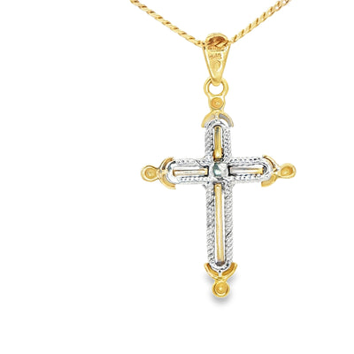 14 KARAT PENDANT NATURAL DIAMOND CROSS TWO TONE