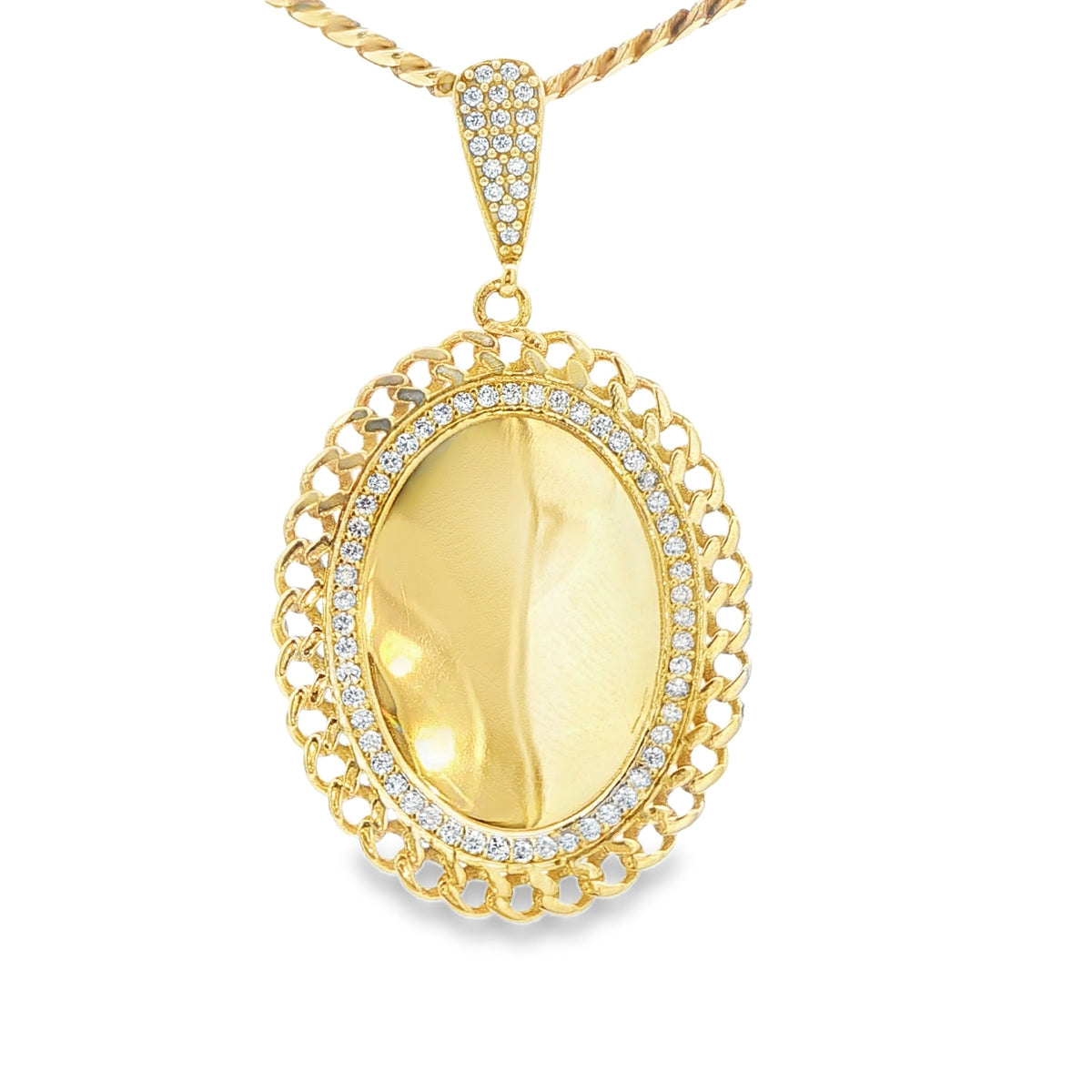 14 KARAT CHARM WEIGHT: 4.9G : ENGRAVABLE CZ OVAL P